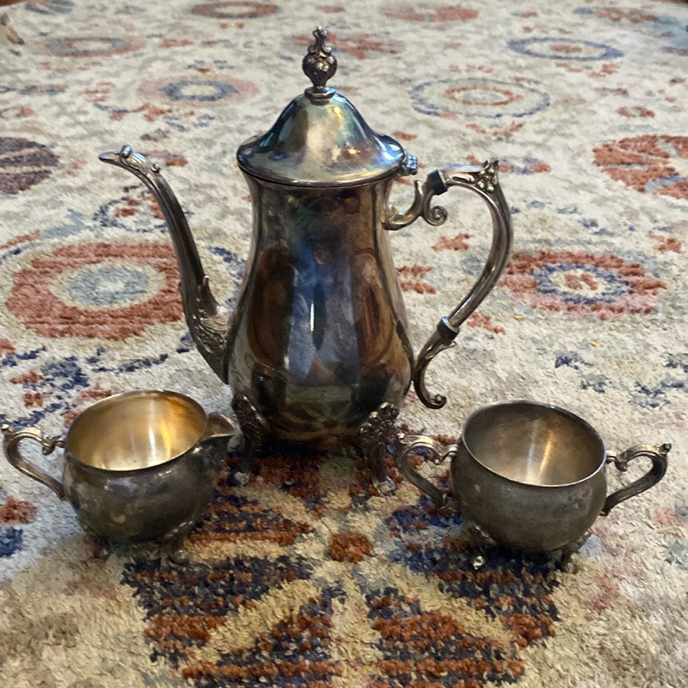 Silver Plated Teapot, Creamer And Sugar Bowl Without Lid,  Vintage